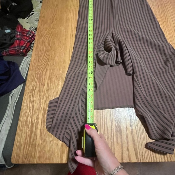 Zara Ruffled Ruched Dress In Striped Brown- Size large - Picture 6 of 7